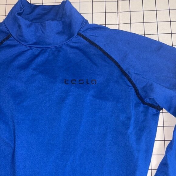 Tesla Long Sleeve Athletic Shirt Rash Guard Blue Adult size Large - Picture 1 of 5